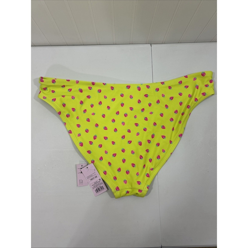 Wild Fable Women 1X Bikini Bottom Green Strawberries Low Rise High Leg New - Picture 2 of 6
